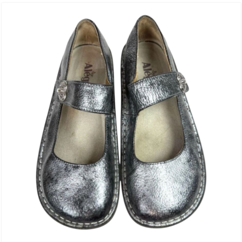 Alegria Paloma Tumble Pewter Leather Mary Jane Shoes Comfort Clogs Sz 37 (7-7.5)